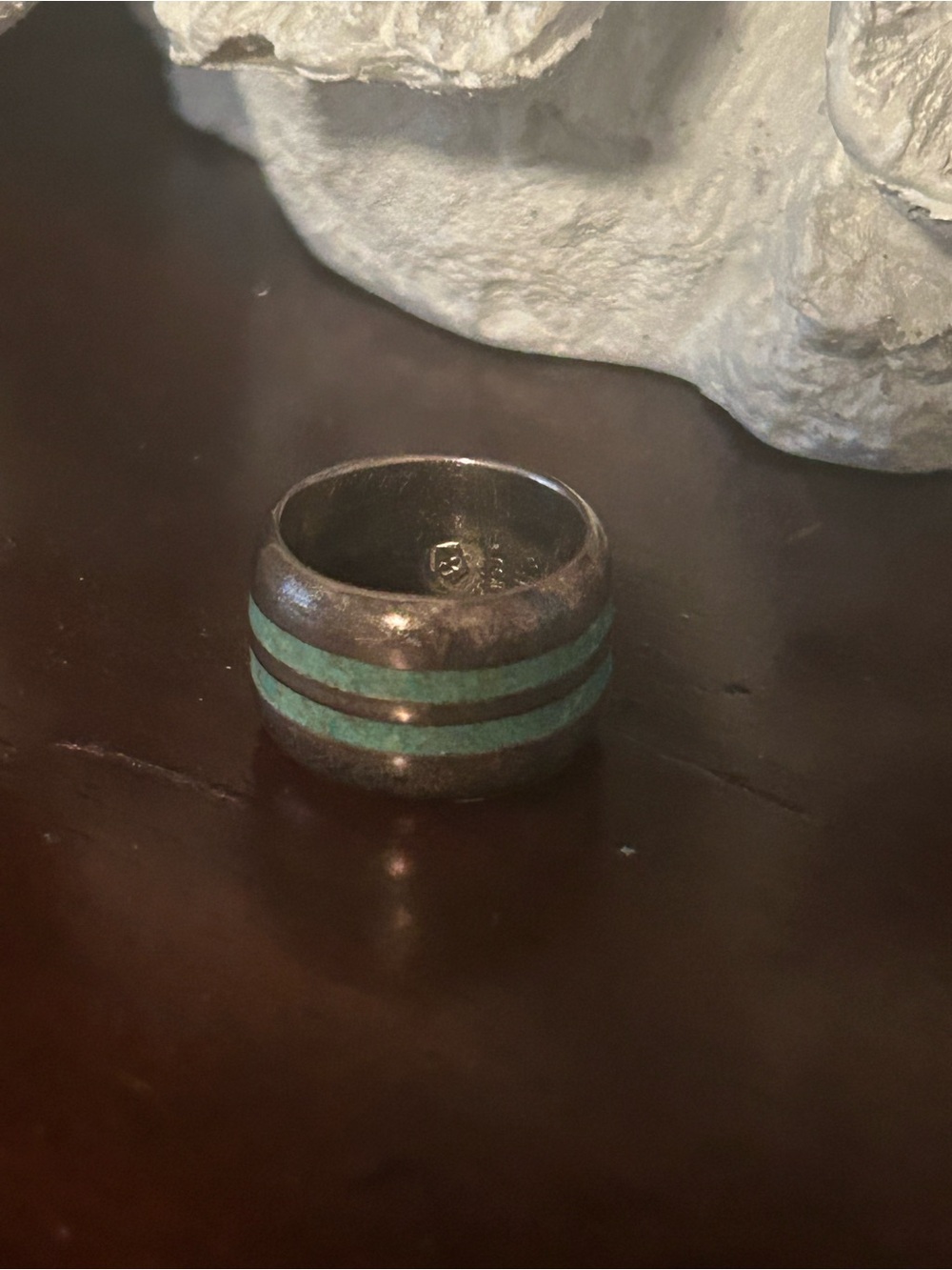 Sterling Silver Band Ring with Turquoise Inlay - Women's Jewelry
